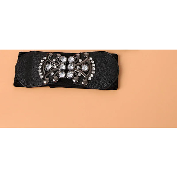 Mode smalt korsettbälte Vilt mode infällda strass, mångsidig stretch, elastisk kjol, gördel, elastiskt bälte korsettbälte Black Button 60-80cm