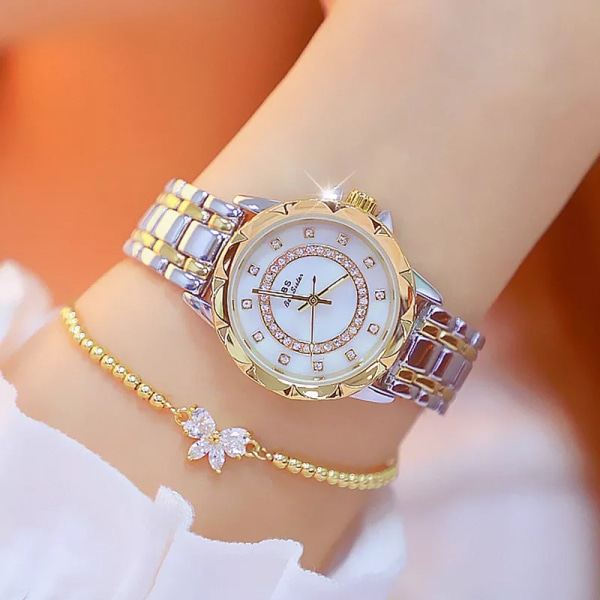 Diamond Watch Lyxmärke 2021 Rhinestone Elegant Damklockor Rose Gold Clock Armbandsur för kvinnor relogio feminino gold bracelet