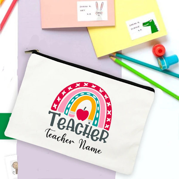 Rainbow Teacher Print Case Personligt anpassat namn Brevpapper Tillbehör Förvaringspåsar Resetvättpåse Sminkväska Presenter design 7(.232)