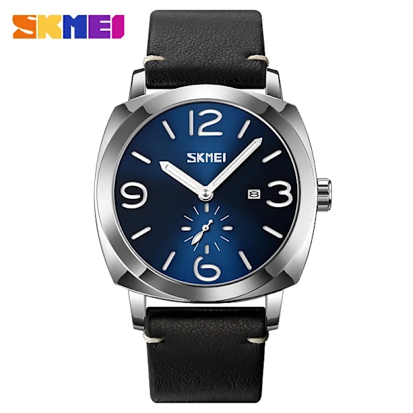 Watch SKMEI Märke Mode Sport Kvartsklockor Herr Läder Vattentät Chronograph Clock Business Relogio Masculino Silver Brown