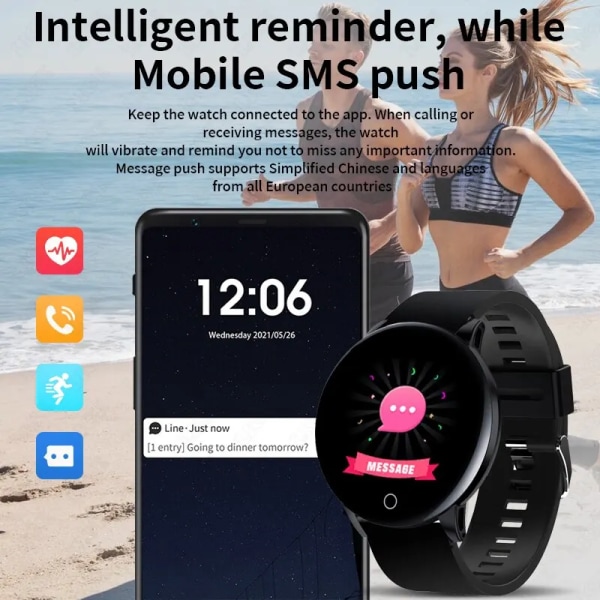 LIGE Smart Armband Sportarmband Färgskärm Stegräknare Puls Blodtryck Bluetooth Smart Watch Herr Dam Smart Band pink