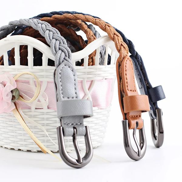 Mode Damer Livligt Flätat Casual PU-läder Smalt tunnt spänne Midjebälte Candy Skinny Midjeband Bälte för kvinnor camel 103cm