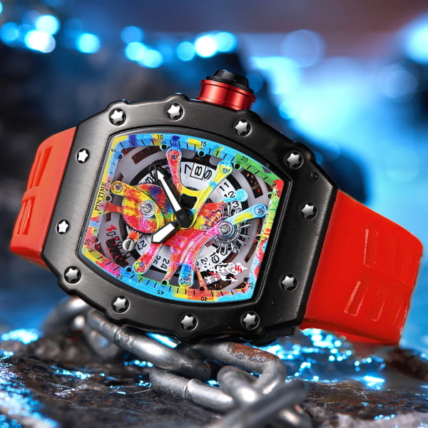 Modern design watch Sport lysande vattentät militärautomatisk watch för man pojkar Silikonrem Tonneau-urtavla QT336-8 with box