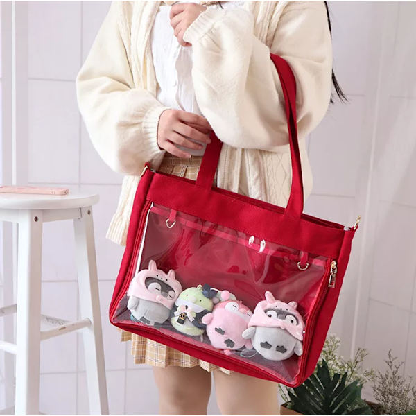 Ny japansk Kawaii Ita-väska Kvinnor High School Tonårsflickor JK-väska Stor canvasväska PVC Transparent itabag Axelväska Kvinnor Red