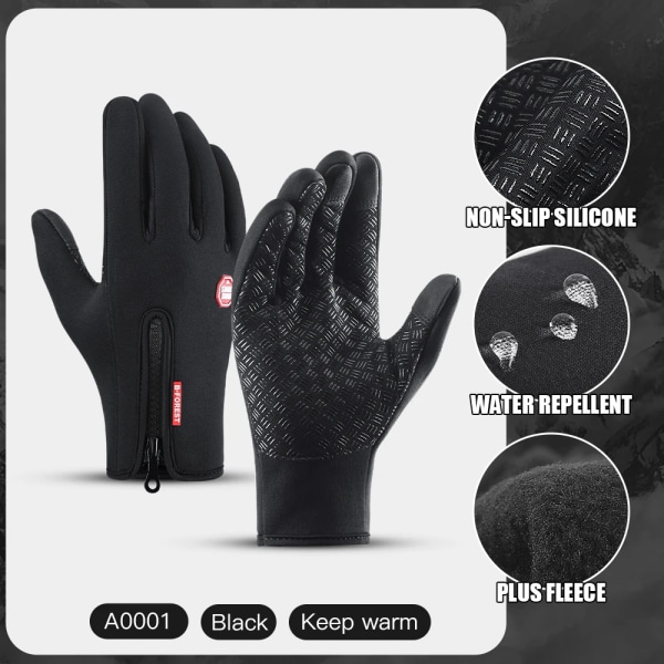 Pekskärm Vindtät utomhussporthandskar Män Kvinnor Vinterhandske Fleece Thermal Varma löparhandskar Anti-halk Cykelhandskar A0001-BK L