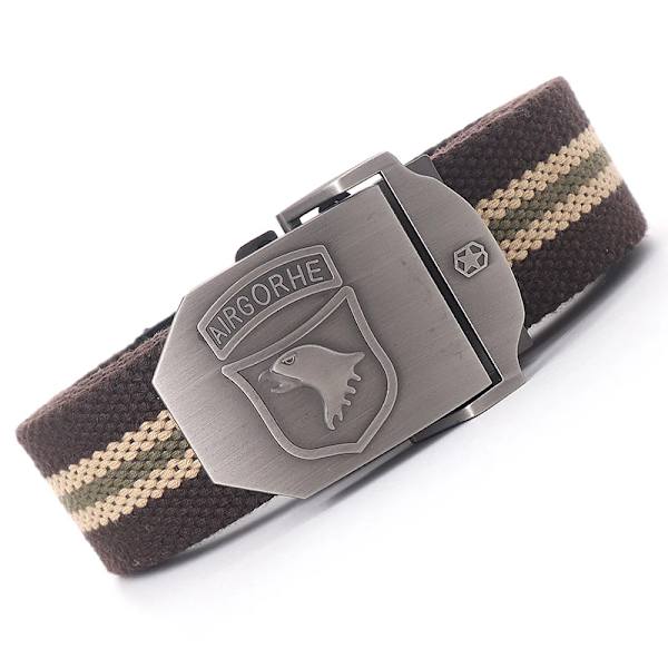 Canvas militärt taktiskt bälte män Hög kvalitet brett metall slät spänne bälte Byxor Tillbehör Ny unisex utomhusträningsbälte Coffee striped belt 110cm