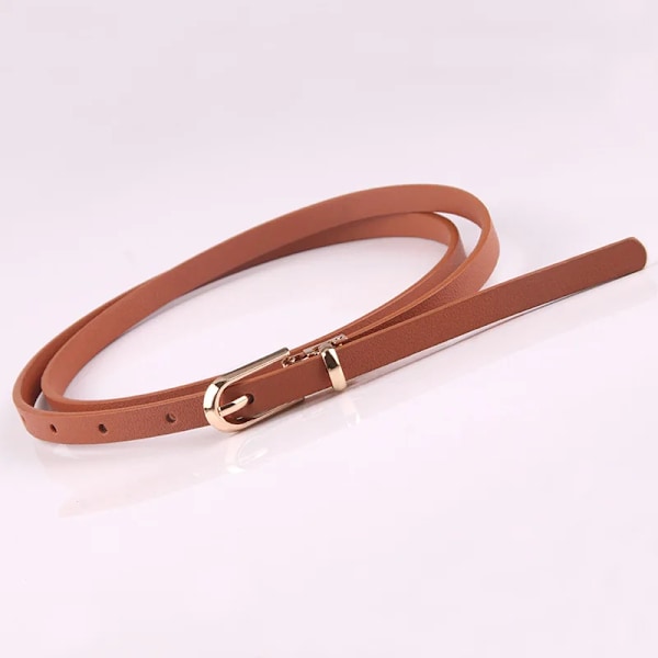Nya Dambälten Justerbart PU-läder tunt bälte för tjejer Guldspänne Klänning Byxor Designer midjeband Mager midjebälte Tan 108cm