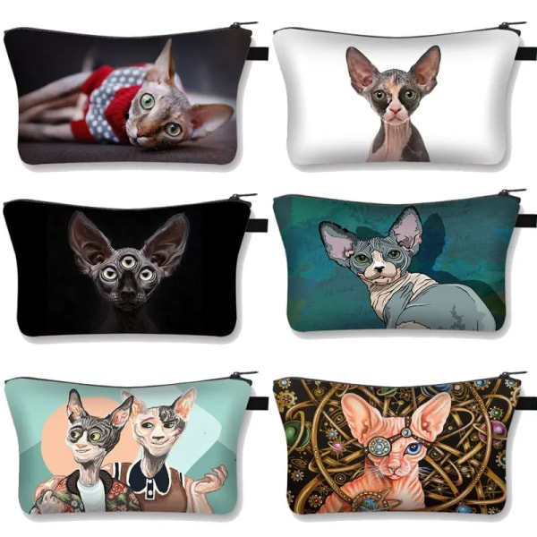 Sphynx Cat Print Kosmetikväska Kvinna Multifunktionell Skönhetsväska Dammtät förvaringsväska Dam Rese Case flickor Makeupväska shzbwumaom12