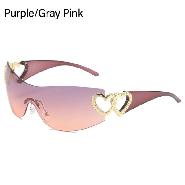 Lyxiga Punk Sport Solglasögon Dam Märkesdesigner Y2K One Piece Solglasögon Män Goggle Shades UV400 Love Heart Mode Glasögon Purple-Gray Pink