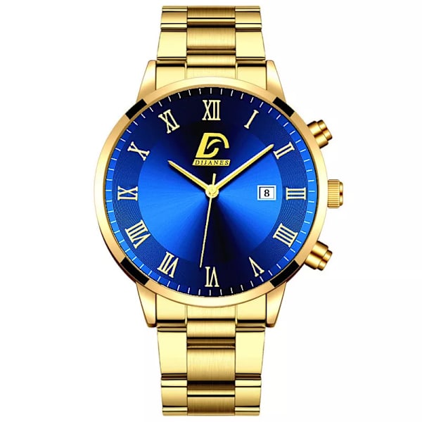 2023 Mode Herr Guld Klockor i rostfritt stål Lyx Minimalistisk Quartz Armbandsur Herr Business Casual Watch relogio masculino Steel Gold Blue