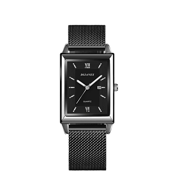 Mode Herr Affärsklockor Herr rektangel i rostfritt stål Mesh -bälte Quartz Watch Man Casual Watch Mesh Black Silver