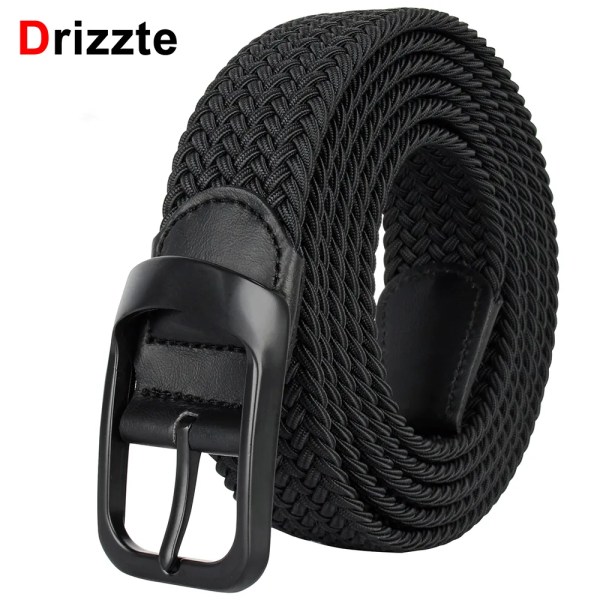 Drizzte Plus Size 100-190 cm 190 cm 63'' 67'' 71'' Långt svart flätat elastiskt stretchbälte metallspänne för män för stor och lång man Black 52 130cm for Waist42-45