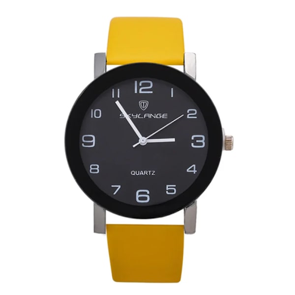 2021 Kvinnor Svart watch Läderband Rostfritt stål Analog Quartz Armbandsur Dam Kvinnliga Casual yellow