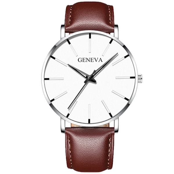 2023 Geneva Minimalist Watch Herr Ultra Tunn Blå Rostfritt stål Mesh bälteklockor Man Business Casual Quartz Watch L Brown Silver