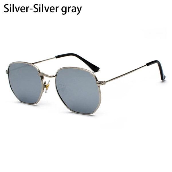 Klassiska polygon spegelglas solglasögon för män Kvinnor Körning Fiske Små fyrkantiga solglasögon UV400 metallram Glasögon Silver-Silver gray