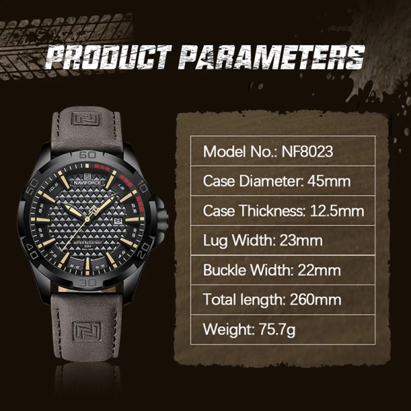 NAVIFORCE Herr Casual Militär Quartz Watch för män Läder Vattentät klocka Relogio Masculino NF8023 SBEBE