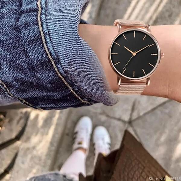 2020 Ultratunn Rose Gold Watch Minimalist Mesh Damklocka watch femme Klockor Zegarek Damski Watch Relojes Para Mujer Reloj black-10