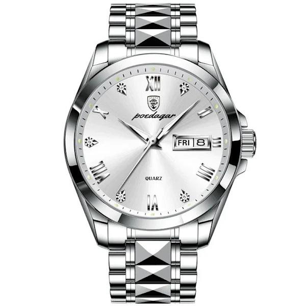 POEDAGAR Klockor i lyxstil Herr 2023 Mode Rostfritt stål Vattentät kalendervecka Quartz Gold Watch For Man Reloj Hombre SW