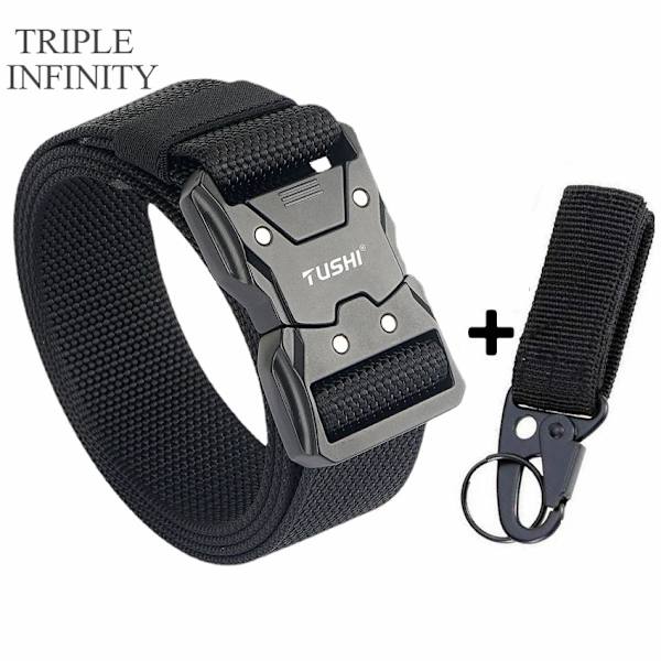 2022 Quick Release Pluggbart spänne Taktiskt bälte Tufft Nylon Militärbälte för män Kamp Slitstarka manliga jeans Midjeband Jakt Black Belt Set 125cm Adjustable