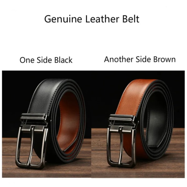 Nya högkvalitativa nötskinnsbälten i äkta läder Herrnål Spänne Jeans Midjeband Man Svart Brun Två sidor Färg Bälte Herr Bälte Black Brown 120cm