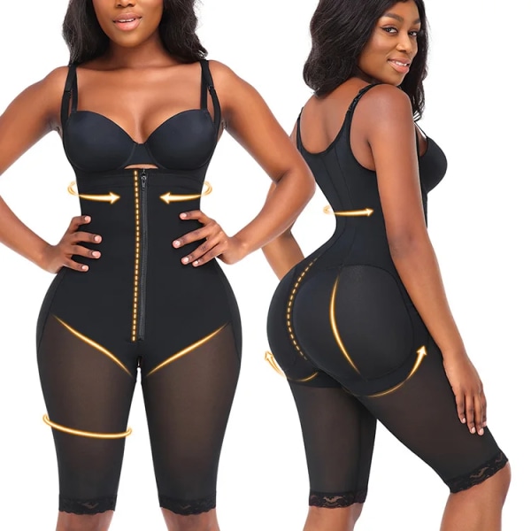 Helkroppsformare Postpartum Fajas Colombiana Kvinnor Magkontroll Kroppsform Frontstängning Postpartum Bodysuit Waist trainer 98-D1635 Black L