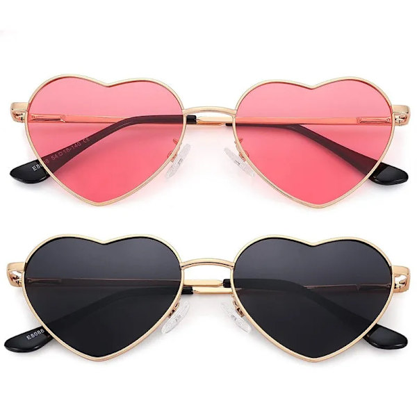Mode damer i metall Hjärtformade solglasögon Gradient utomhusglasögon Damglasögon UV400 solglasögon metall kvinnor flickor solglasögon Gold Pink Other
