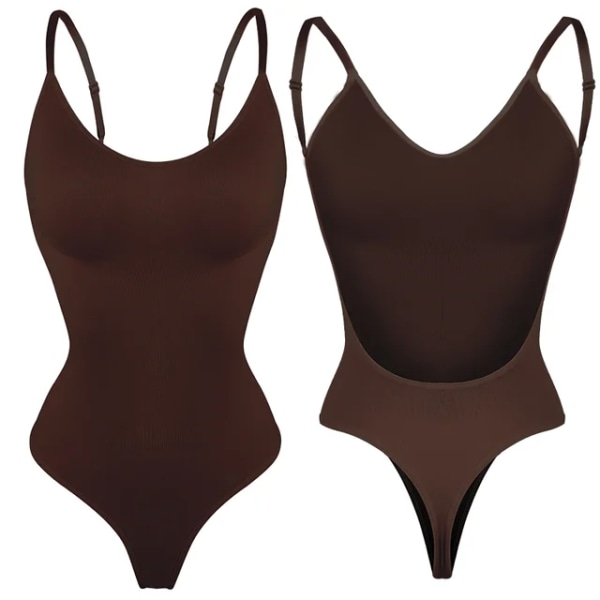 Shapewear Body Kvinnor Sexig Djup V-ringad Body Shaper Vadderad BH Rygglös U Plunge Thong Waist Trainer Push Up Party Korsett B-Brown M