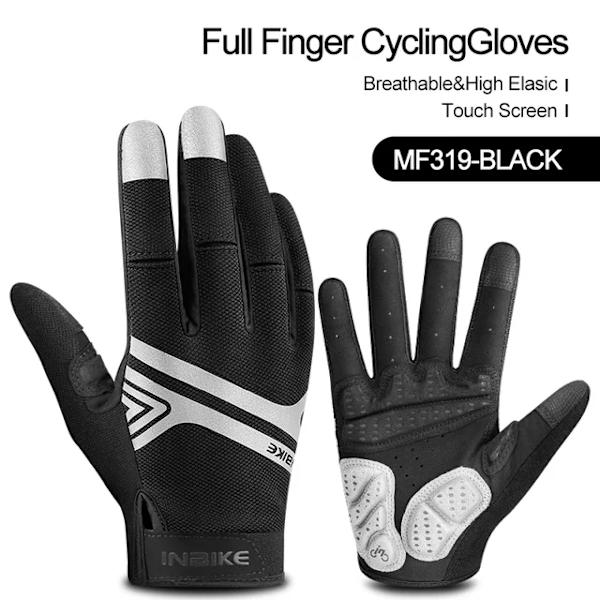 INBIKE Cykelhandskar Pekskärm MTB Cykelhandskar Sport Stötsäker Helfinger Reflekterande Vinter Vår Cykelhandske IM19806 MF319-Black M