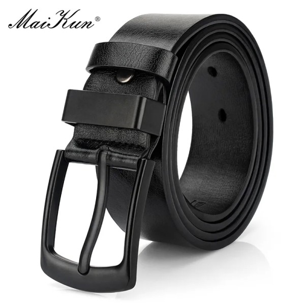 Maikun Herr Vintage Casual Bälte Svart Pin Spänne Student mångsidigt läder brett bälte Black 125cm