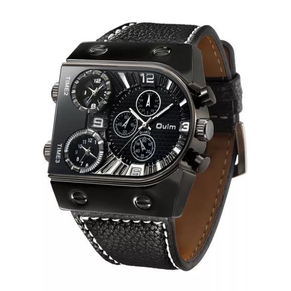 Oulm Herrklockor Herr Quartz Casual Läderarmband Armbandsur Sport Man Multi-Time Zone Military Man Watch Clock relogios Type 4