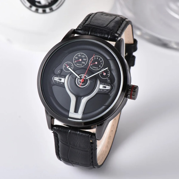 Kreativ Naturlig stil Klassisk precision Mode Watch herr 3D Racing däck Gratis rostfritt band Klocka Casual Black leather