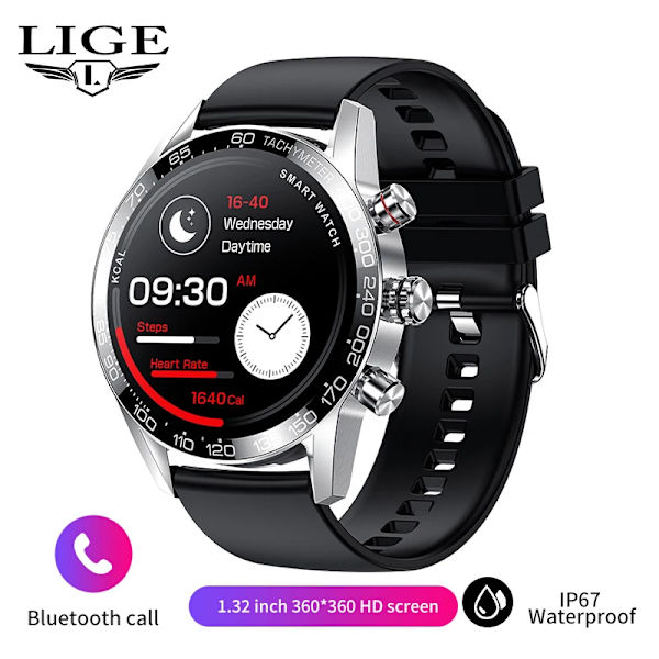 LIGE Ny AMOLED HD Bluetooth Call Smart Watch Herr Blodtryck Vattentät Watch För Herr Business Sport Armband Herr SmartWatch Silica gel silver AMOLED Smart Watch