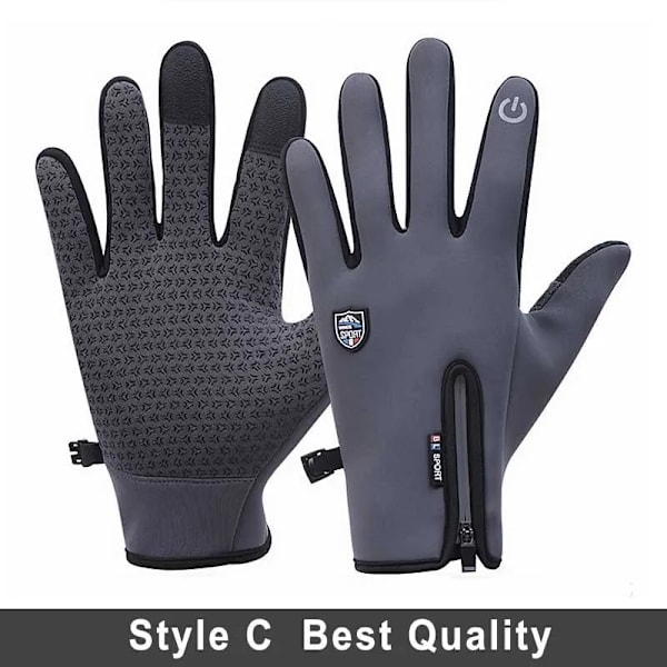 Pekskärm Vinter Thermal Varm Cykling Cykelhandskar Cykel Skidor Utomhuscamping Vandring Motorcykelhandskar Sport Helfinger C Grey L