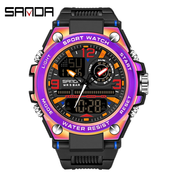 SANDA G Style Herr Digital Watch Date Militär Sportklockor Vattentät Elektronisk Armbandsur Herrklocka Orologio da uomo Purple Symphony 6024