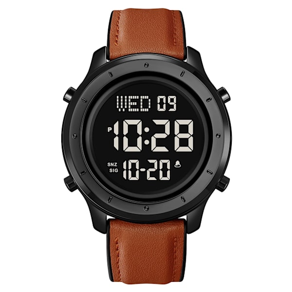 SKMEI LED Light Stoppur Sportklockor Herr Multifunktion 3Bar Vattentät Countdown Calendar Digital Armbandsur reloj hombre Leather Strap 3