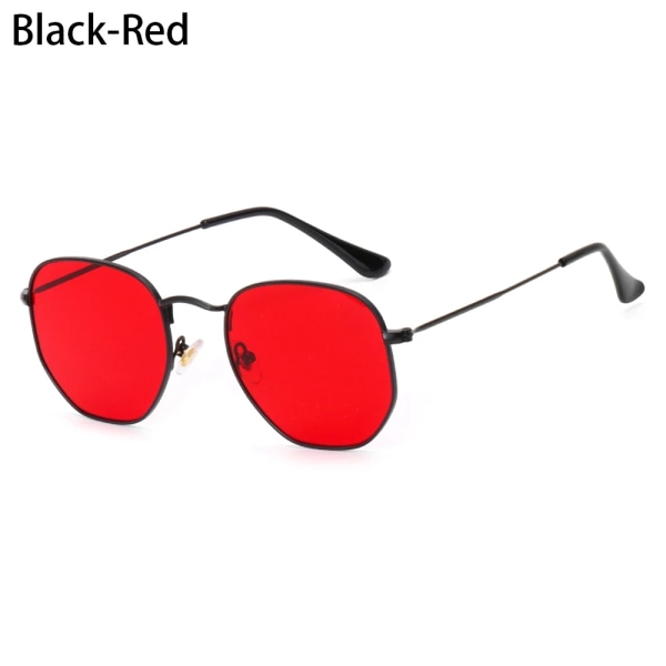 Små fyrkantiga solglasögon Hexagon solglasögon Dam Märke Designer Män Metallbåge Körning Fiskeglasögon UV400 Coola strandglasögon Black-Red