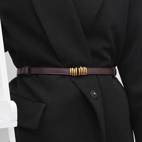 Nytt läder tunt bälte för kvinnor metall häng spänne midjerem Lyx märke designer kvinnlig klänning byxa dekoration midjeband Coffee(.648) 95cm(.648)