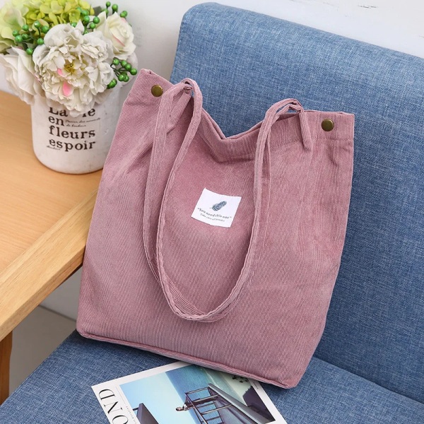 Ny manchester axelväska för kvinnor Bomullstyg mångsidig handväska Enfärgad Eco Shoppingväska Dam Återanvändbara väskor Pink