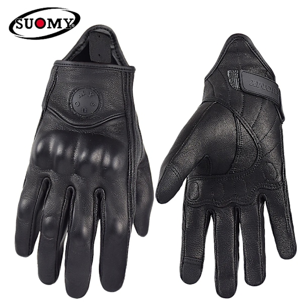 Suomy Motorcykelhandskar i Läder för Kvinnor Sommar Andningsbara Moto Gp Handskar Retro Hel Finger Cykelhandskar Rosa Xs-Xxl Black L