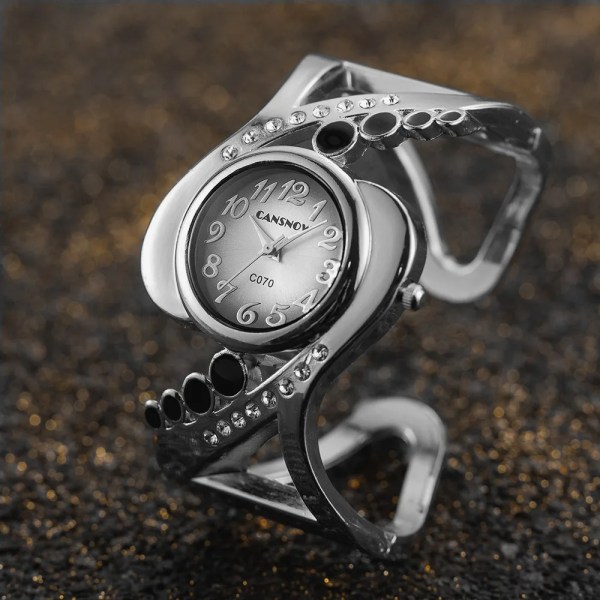 Brand Luxury Watch For Women 2023 Strass Elegant Silver Guld Armband i rostfritt stål Dam Armbandsur Klocka Reloj Mujer Silver Black