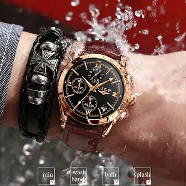 Nytt mode herrklockor Toppmärke Lyx Military Quartz Watch Premium Läder Vattentät Sport Chronograph Watch Herr gold white