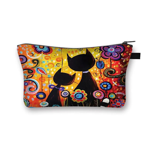 Söt Print Case Dam Sminkväskor Tecknad Kattunge Kosmetikväskor Flickor Förvaringsväska Rolig katt Cosplay Mona Lisa shzbmaot27
