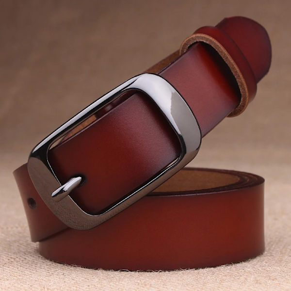 MEDYLA Dambälte Äkta läder Mode Retrobälten Högkvalitativt lyxmärke Dam Alloy Spänne Casual Jeansbälte L27 brown 115CM