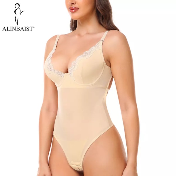 Kvinnor Slimming Shapewear Body Bue Control Briefs Body Shaper Bröllopsfest Modellering Underkläder Stringtrosa Inbyggd BH Camisoles Beige XL