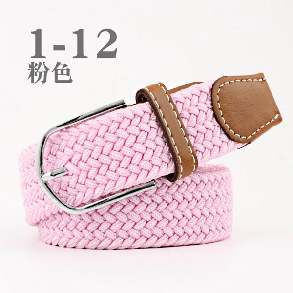 Unisex elastiskt tyg vävt Casual bältesnål Spänne Expanderbart flätat stretchduk Enkelt och snyggt fritids män kvinnor bälte FB pink 3.3cmX107cm