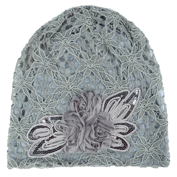Hatt med hålspets för kvinnor, vår och höst, tunn andningsbar blommig kemohatt grey