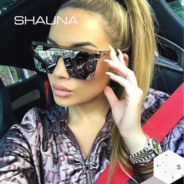 SHAUNA Flat Top Klassiska fyrkantiga solglasögon Kvinna Märkesdesigner Lila Spegelbeläggning Skärmar UV400 Red Mirror