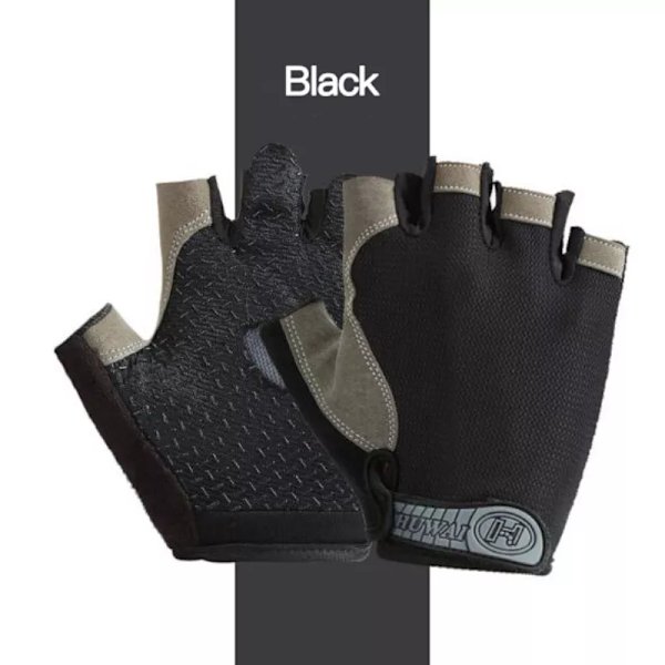 Halvfingerhandskar Gym Fitness Anti-halk Kvinnor Män Gel Pad Handskar Gym Cykling Fingerlösa handskar Cykeltillbehör Black S