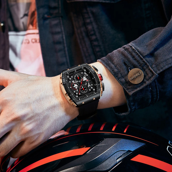 Herrklockor Mode Sport Watch för män Lyxigt toppmärke Vattentäta armbandsur Svart silikonarmband Relogio Masculino MF0399G01B