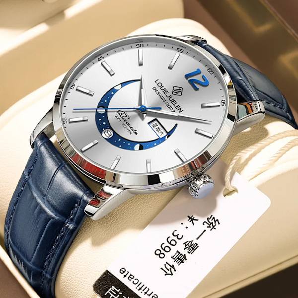 BELUSHI Moon Phase Armbandsur Herr Lyx Topp Märke Vattentät Modekalendervecka Kvarts Presentklocka Sport Lysande Läder SW and BOX